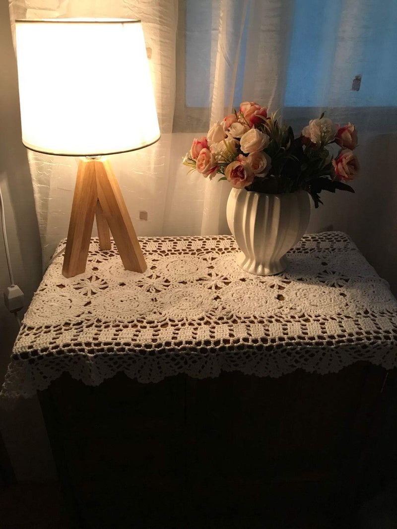 Damanni Rectangular Cotton Handmade Crochet Lace Table Runner Doilies Dresser Scarves for Bedrooms ,16 Inch by 31 Inchï¼ŒBeige - Image 4